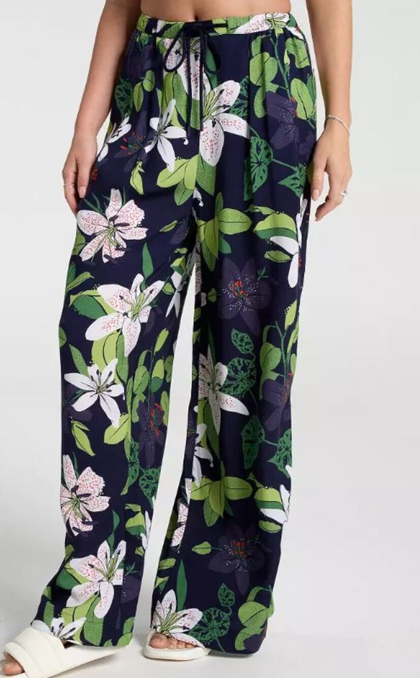 CALIA Wide Leg Swim Cover Up Pants XXL Blue Lily Floral Beach Resort Pockets NWT